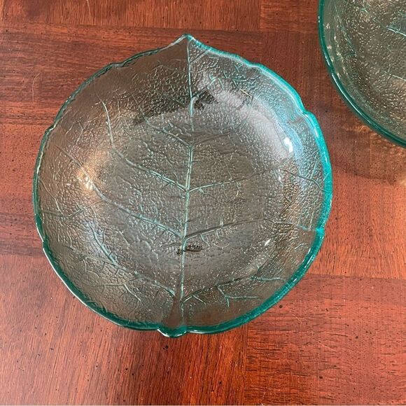 5.5" Arcoroc Teal Aspen Leaf Small Side Dessert Plate Dish Berry Bowls - Picture 6 of 9
